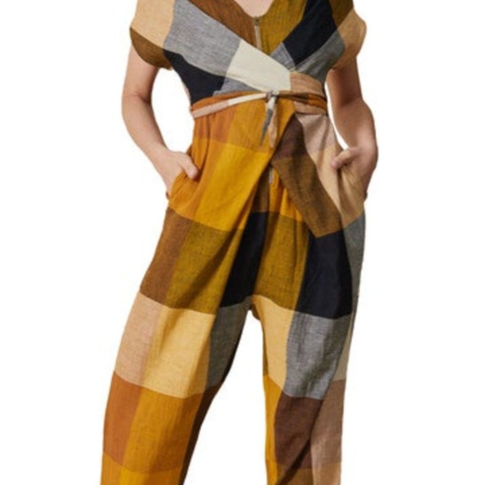 Rujuta Sheth Venus Wrap Jumpsuit Marni Chex Size XS S M NWOT